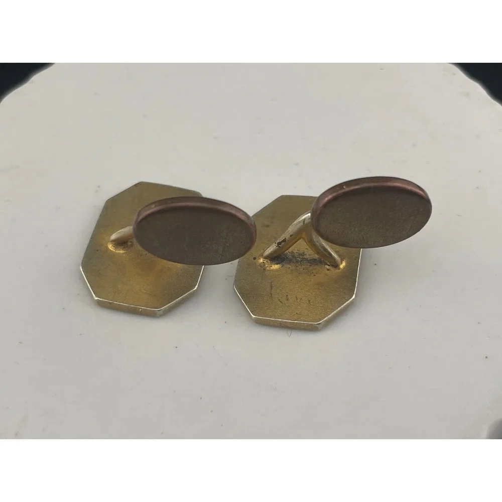Gold Filled Art Deco Cufflinks Two Tone Etched Engine Turn Geometric Swivel Back